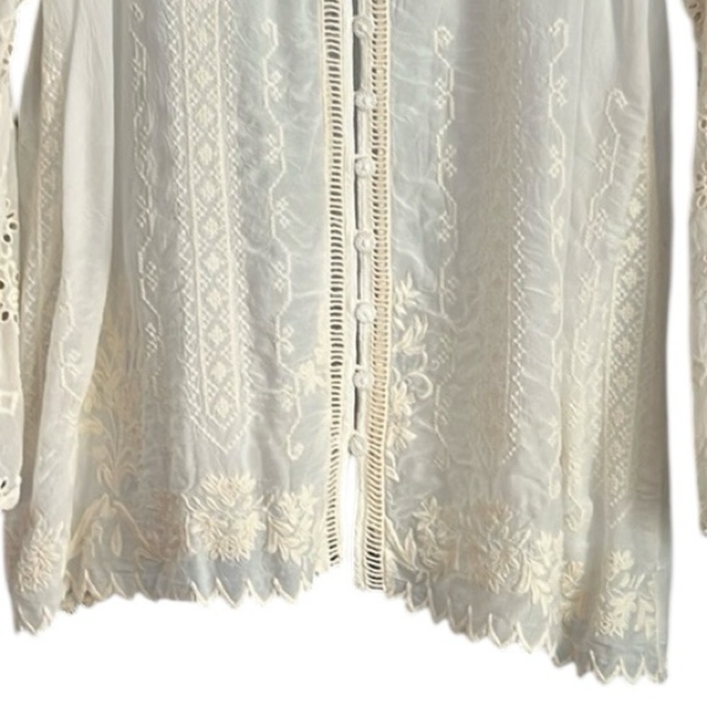 NWT! Johnny Was Laurel Amari Delicate Boho Pale Cream Blouse Size L - Picture 10 of 14